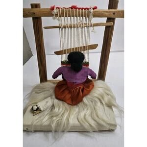 Vintage Navajo Doll Artist Weaving On Loom With Papoose Diorama Genuine
